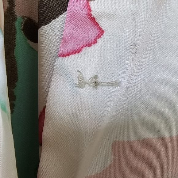 Zara Cream Pink Teal Floral Long Sleeve Button-Down Collared Blouse, Size Medium - Picture 8 of 11